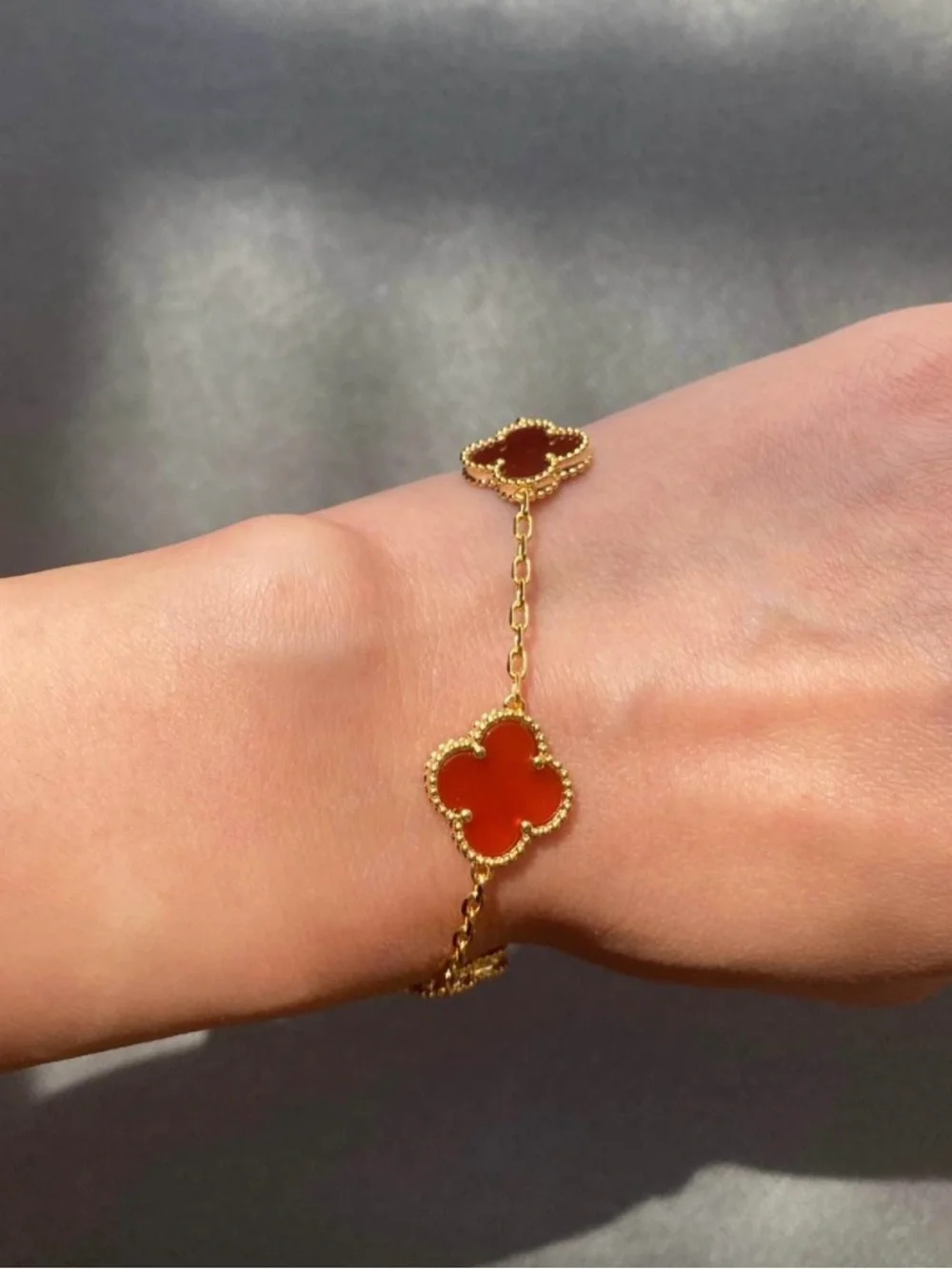 18k Yellow Gold Plated 15mm Red Carnelian Bracelet